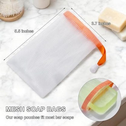 10-Pack Exfoliating Mesh Soap Saver Bags with Drawstring for Body and Facial Cleaning