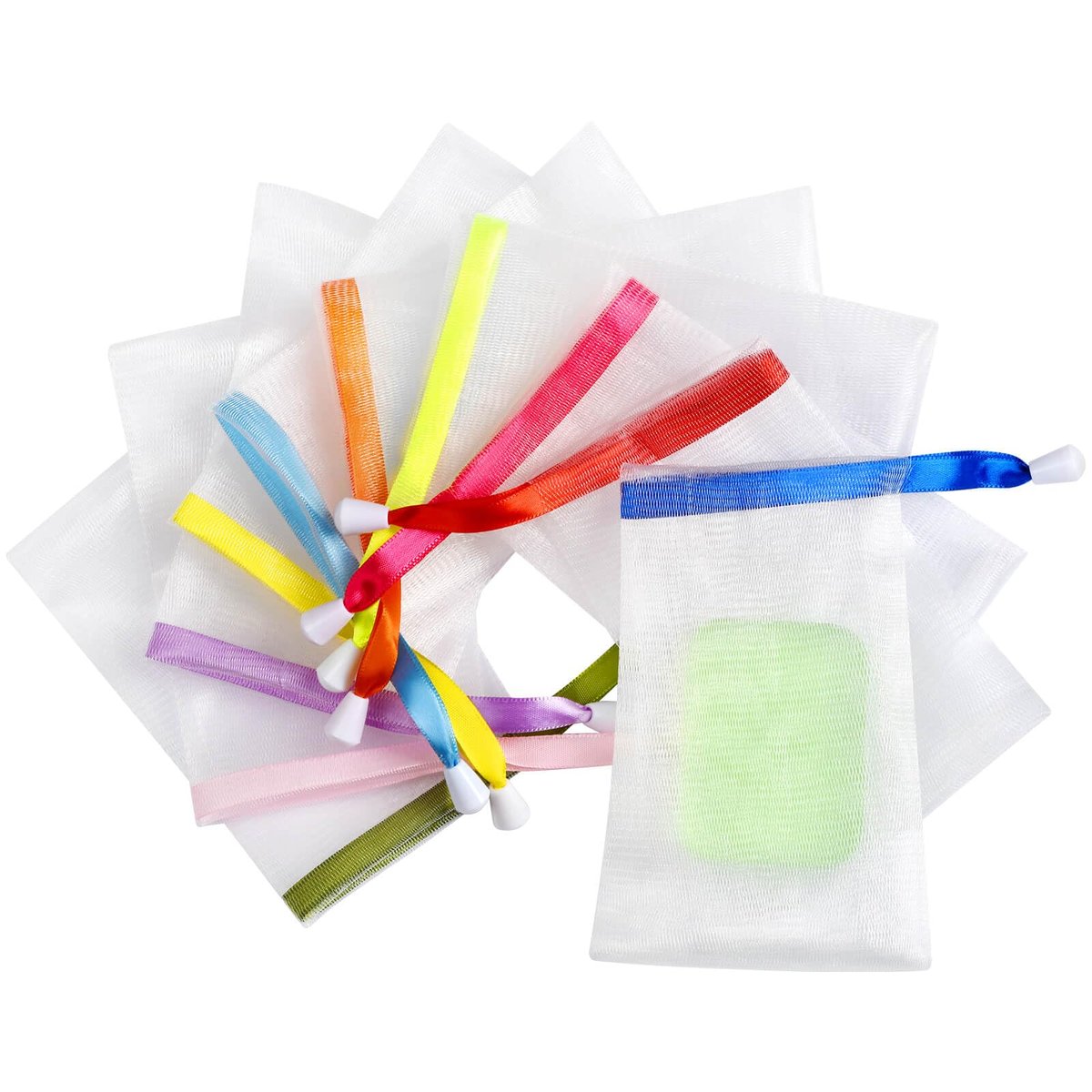 10-Pack Exfoliating Mesh Soap Saver Bags with Drawstring for Body and Facial Cleaning - görsel 1