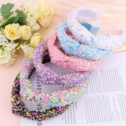 Tihebax 6-Pack Knotted Glitter Sequins Headbands for Women & Girls - Sparkly Top Knot Hairbands in Pink, Blue, Purple, Black, White, Colorful - Perfect for Back to School & Daily Outfits Avelisse