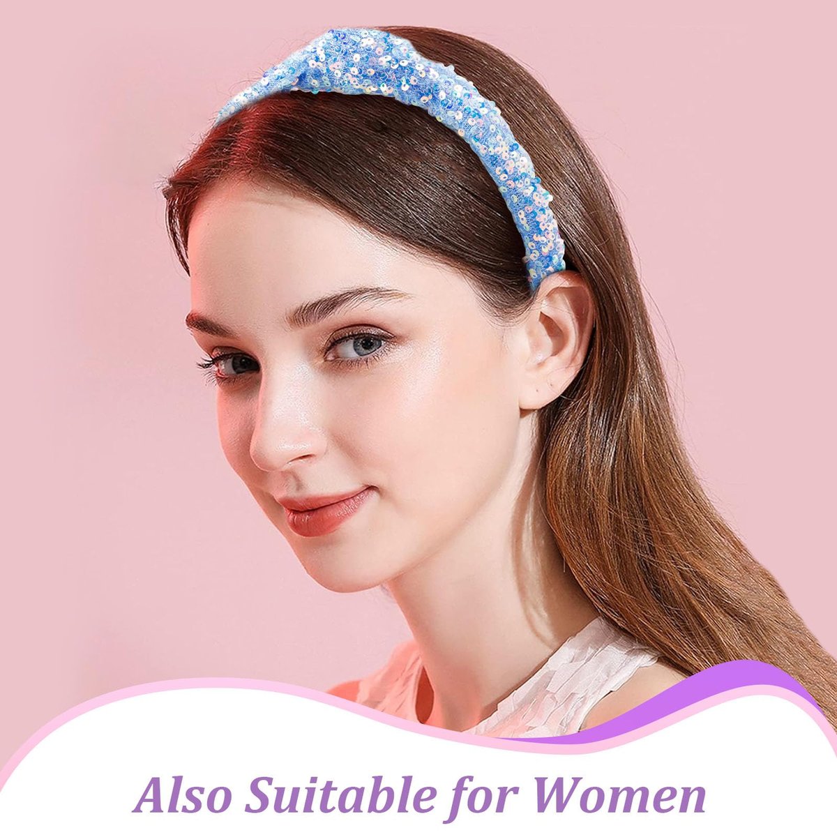Tihebax 6-Pack Knotted Glitter Sequins Headbands for Women & Girls - Sparkly Top Knot Hairbands in Pink, Blue, Purple, Black, White, Colorful - Perfect for Back to School & Daily Outfits Avelisse