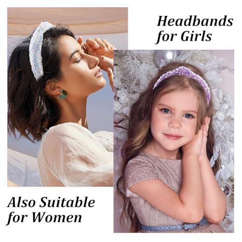 Tihebax 6-Pack Knotted Glitter Sequins Headbands for Women & Girls - Sparkly Top Knot Hairbands in Pink, Blue, Purple, Black, White, Colorful - Perfect for Back to School & Daily Outfits Avelisse