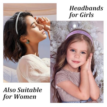 Tihebax 8-Pack Non-Slip Glitter Headbands for Girls | Sparkly Thin & Wide Hairbands for Toddlers and Kids | Gold, Pink, Purple