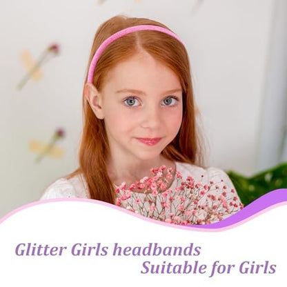 Tihebax 8-Pack Non-Slip Glitter Headbands for Girls | Sparkly Thin & Wide Hairbands for Toddlers and Kids | Gold, Pink, Purple