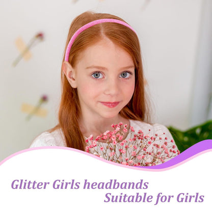 Tihebax 8-Pack Non-Slip Glitter Headbands for Girls | Sparkly Thin & Wide Hairbands for Toddlers and Kids | Gold, Pink, Purple