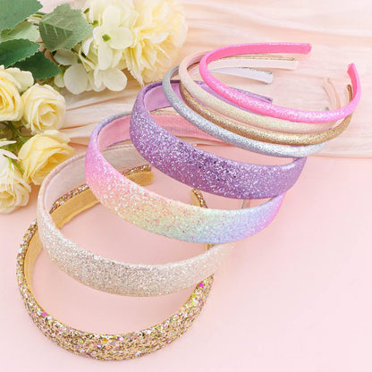 Tihebax 8-Pack Non-Slip Glitter Headbands for Girls | Sparkly Thin & Wide Hairbands for Toddlers and Kids | Gold, Pink, Purple