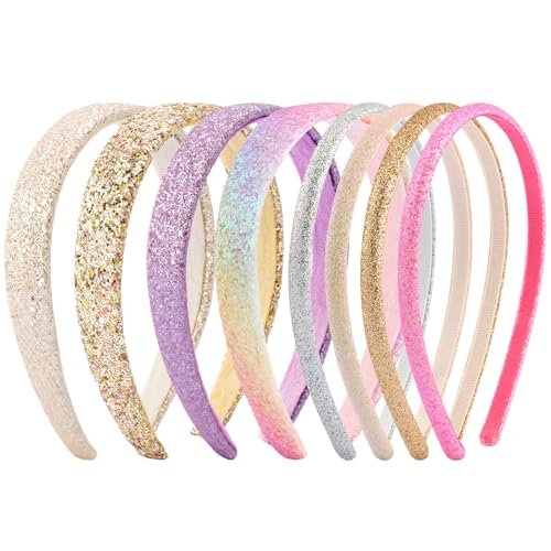 Tihebax 8-Pack Non-Slip Glitter Headbands for Girls | Sparkly Thin & Wide Hairbands for Toddlers and Kids | Gold, Pink, Purple - görsel 2