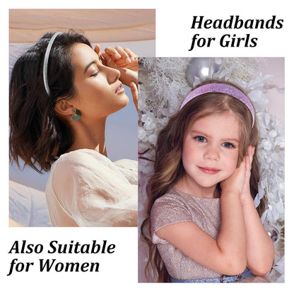 Tihebax 8-Pack Non-Slip Glitter Headbands for Girls | Sparkly Thin & Wide Hairbands for Toddlers and Kids | Gold, Pink, Purple