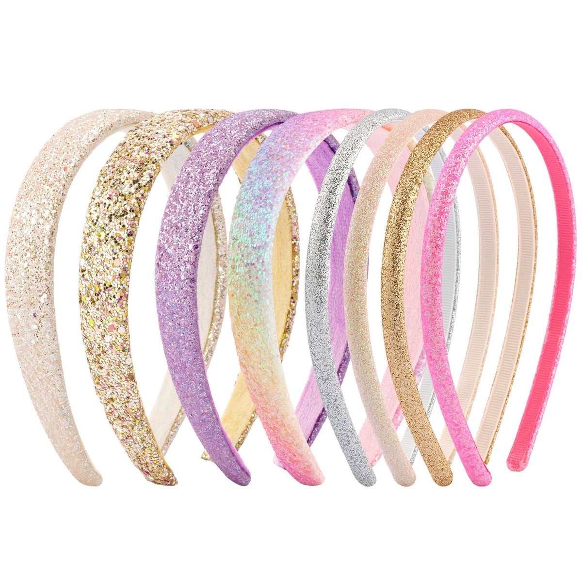 Tihebax 8-Pack Non-Slip Glitter Headbands for Girls | Sparkly Thin & Wide Hairbands for Toddlers and Kids | Gold, Pink, Purple - görsel 1