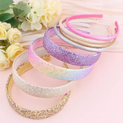 Tihebax 8-Pack Non-Slip Glitter Headbands for Girls | Sparkly Thin & Wide Hairbands for Toddlers and Kids | Gold, Pink, Purple