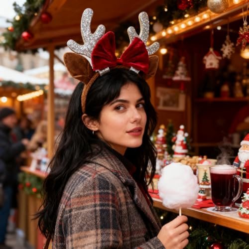 Kaefsros Reindeer Headband for Women – Green Cloth Reindeer Ears Headband for Christmas Party Accessories - görsel 8