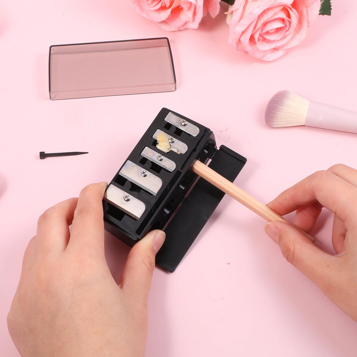 2 Pack 5 Hole Cosmetic Long Point Pencil Sharpener - Dual Color Eye Pencil Sharpener for Eyeliner, Eyebrow & Lip Liner Pencils (Black & Pink) - görsel 9