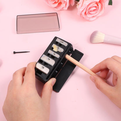 2 Pack 5 Hole Cosmetic Long Point Pencil Sharpener - Dual Color Eye Pencil Sharpener for Eyeliner, Eyebrow & Lip Liner Pencils (Black & Pink)