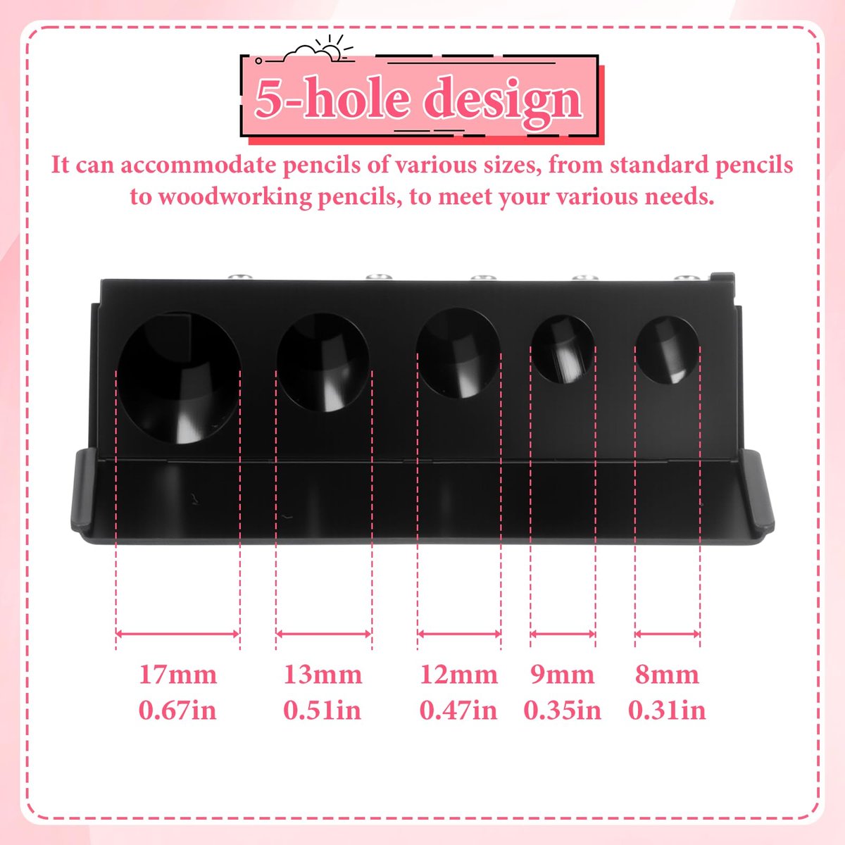 2 Pack 5 Hole Cosmetic Long Point Pencil Sharpener - Dual Color Eye Pencil Sharpener for Eyeliner, Eyebrow & Lip Liner Pencils (Black & Pink) - görsel 5