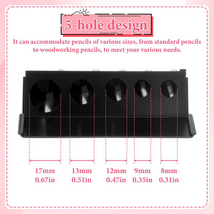 2 Pack 5 Hole Cosmetic Long Point Pencil Sharpener - Dual Color Eye Pencil Sharpener for Eyeliner, Eyebrow & Lip Liner Pencils (Black & Pink)
