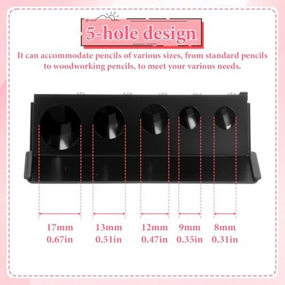 2 Pack 5 Hole Cosmetic Long Point Pencil Sharpener - Dual Color Eye Pencil Sharpener for Eyeliner, Eyebrow & Lip Liner Pencils (Black & Pink)