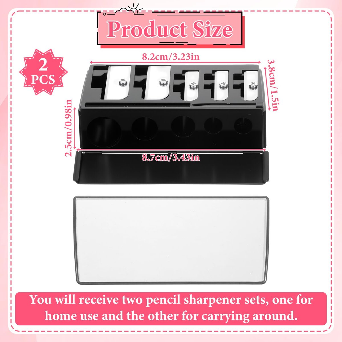 2 Pack 5 Hole Cosmetic Long Point Pencil Sharpener - Dual Color Eye Pencil Sharpener for Eyeliner, Eyebrow & Lip Liner Pencils (Black & Pink) - görsel 7