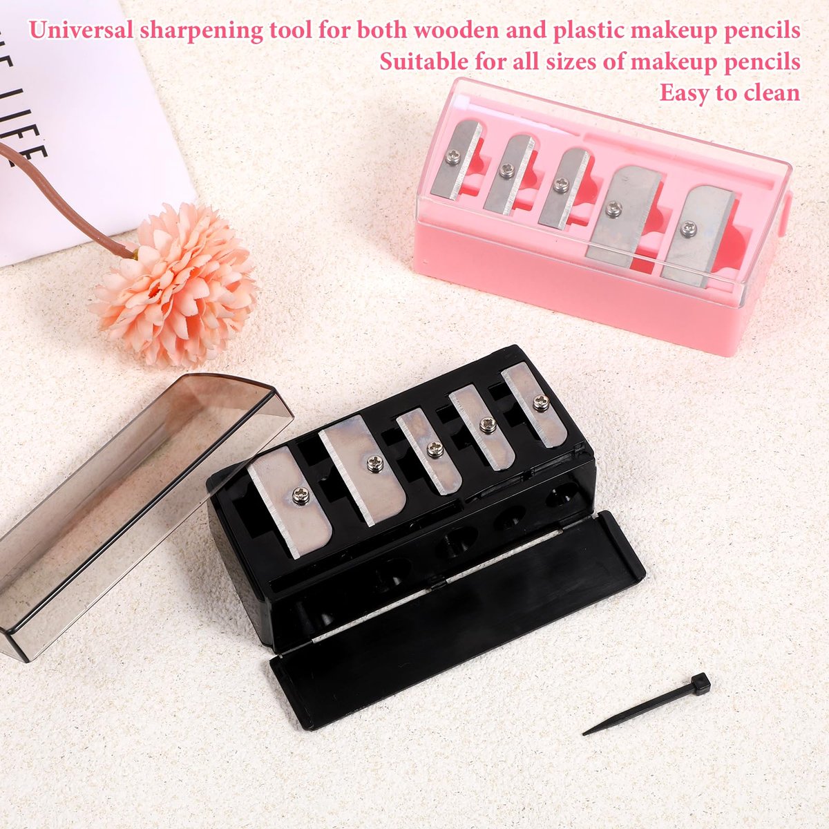 2 Pack 5 Hole Cosmetic Long Point Pencil Sharpener - Dual Color Eye Pencil Sharpener for Eyeliner, Eyebrow & Lip Liner Pencils (Black & Pink) - görsel 11