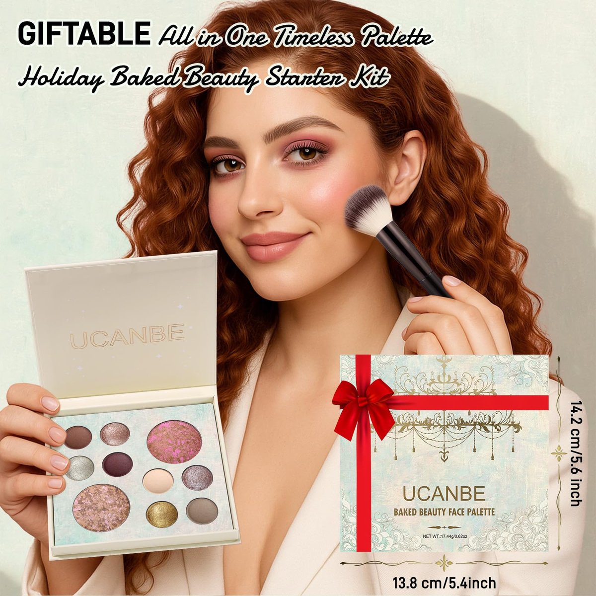 UCANBE Full Size Baked Makeup Palette Set - All-in-One Blush, Bronzer, 8 Eyeshadows & Brushes, Pigmented Face & Eye Compact for Beginners & Pros, Travel Friendly Gift Kit Avelisse