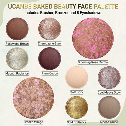 UCANBE Full Size Baked Makeup Palette Set - All-in-One Blush, Bronzer, 8 Eyeshadows & Brushes, Pigmented Face & Eye Compact for Beginners & Pros, Travel Friendly Gift Kit Avelisse