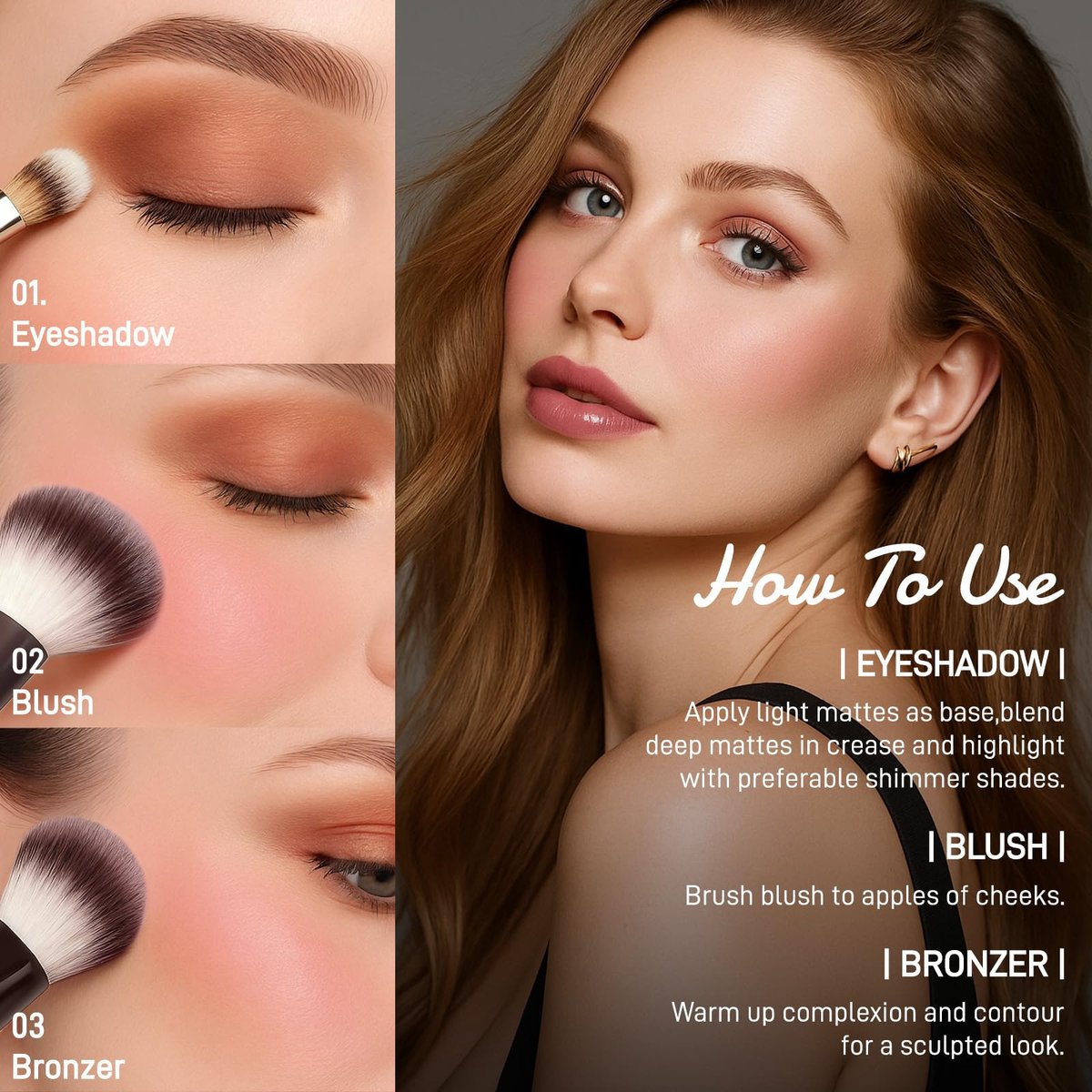 UCANBE Full Size Baked Makeup Palette Set - All-in-One Blush, Bronzer, 8 Eyeshadows & Brushes, Pigmented Face & Eye Compact for Beginners & Pros, Travel Friendly Gift Kit Avelisse