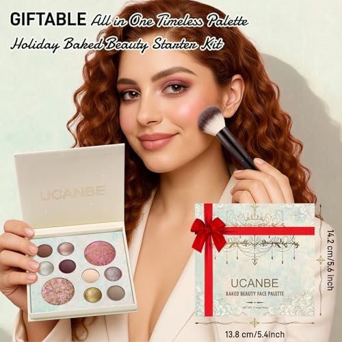 UCANBE Full Size Baked Makeup Palette Set - All-in-One Blush, Bronzer, 8 Eyeshadows & Brushes, Pigmented Face & Eye Compact for Beginners & Pros, Travel Friendly Gift Kit Avelisse