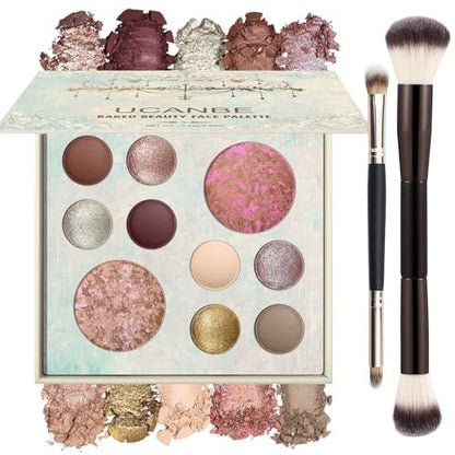 UCANBE Full Size Baked Makeup Palette Set - All-in-One Blush, Bronzer, 8 Eyeshadows & Brushes, Pigmented Face & Eye Compact for Beginners & Pros, Travel Friendly Gift Kit Avelisse