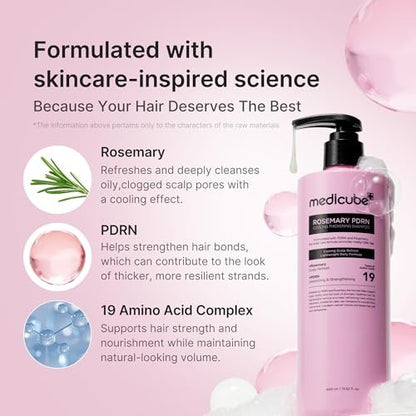 medicube Rosemary PDRN Clarifying Thickening Shampoo – Cooling, Clarifying Care for Thinning, Weak & Flaky Hair – Amino Acid Complex for Stronger, Thicker-Looking Hair – Korean Hair Care, 13.52 fl.oz Avelisse