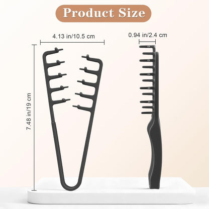 2 Pcs Texture Comb Set - Voluminous Wide-Toothed Hair Comb & Fine-Toothed Comb for Maximum Lift Roots Volume - ABS Plastic with Textured Grip for Men (Black + Grey)