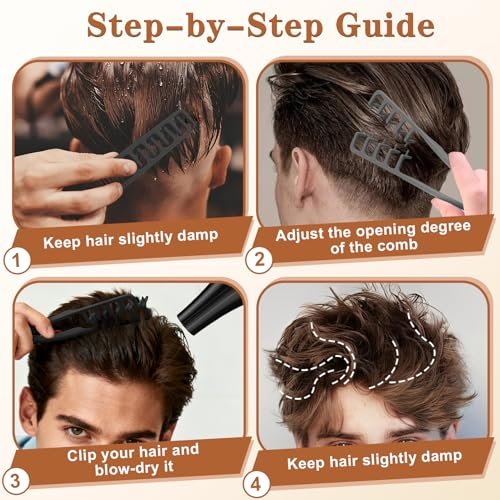 2 Pcs Texture Comb Set - Voluminous Wide-Toothed Hair Comb & Fine-Toothed Comb for Maximum Lift Roots Volume - ABS Plastic with Textured Grip for Men (Black + Grey) - görsel 12