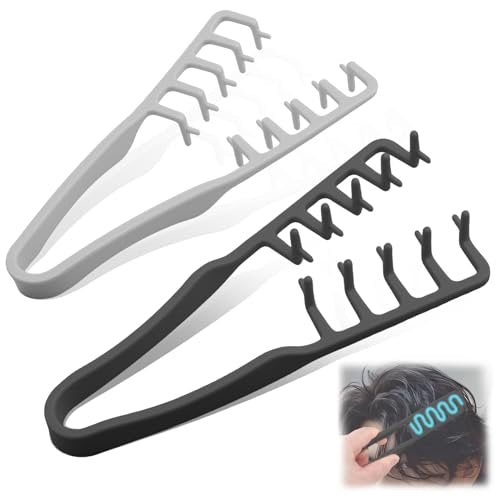 2 Pcs Texture Comb Set - Voluminous Wide-Toothed Hair Comb & Fine-Toothed Comb for Maximum Lift Roots Volume - ABS Plastic with Textured Grip for Men (Black + Grey) - görsel 2