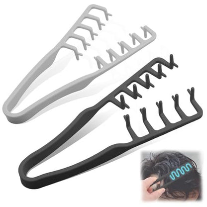 2 Pcs Texture Comb Set - Voluminous Wide-Toothed Hair Comb & Fine-Toothed Comb for Maximum Lift Roots Volume - ABS Plastic with Textured Grip for Men (Black + Grey)