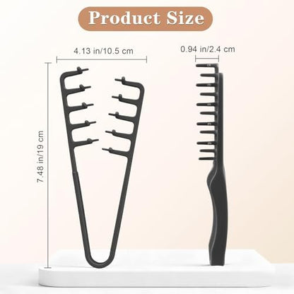2 Pcs Texture Comb Set - Voluminous Wide-Toothed Hair Comb & Fine-Toothed Comb for Maximum Lift Roots Volume - ABS Plastic with Textured Grip for Men (Black + Grey)