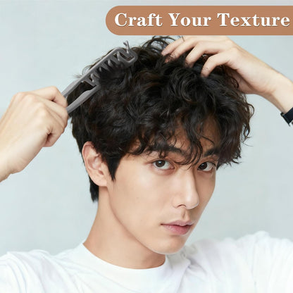 2 Pcs Texture Comb Set - Voluminous Wide-Toothed Hair Comb & Fine-Toothed Comb for Maximum Lift Roots Volume - ABS Plastic with Textured Grip for Men (Black + Grey)