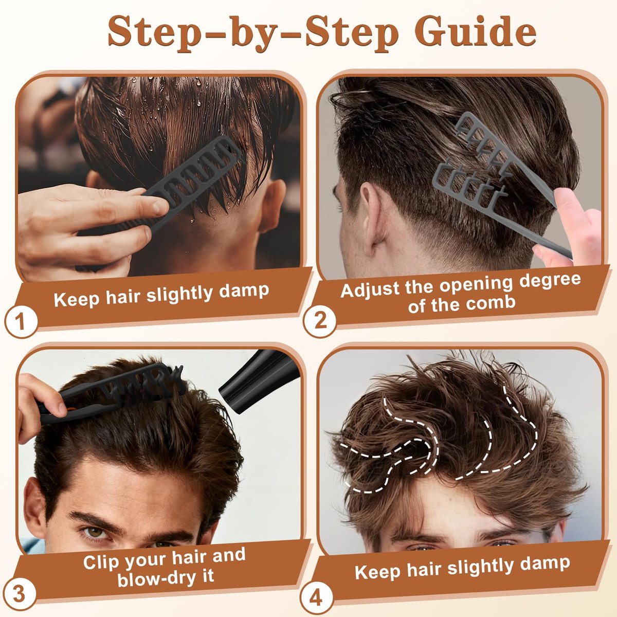 2 Pcs Texture Comb Set - Voluminous Wide-Toothed Hair Comb & Fine-Toothed Comb for Maximum Lift Roots Volume - ABS Plastic with Textured Grip for Men (Black + Grey) - görsel 11