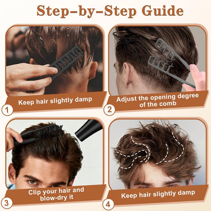 2 Pcs Texture Comb Set - Voluminous Wide-Toothed Hair Comb & Fine-Toothed Comb for Maximum Lift Roots Volume - ABS Plastic with Textured Grip for Men (Black + Grey)
