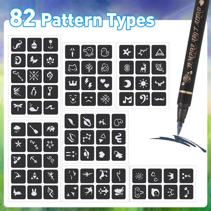 BONTOP Temporary Tattoo Markers for Skin - 15 Body Markers + 82 Stencils, Skin-Safe & Cosmetic Quality, Birthday Gift Ideas