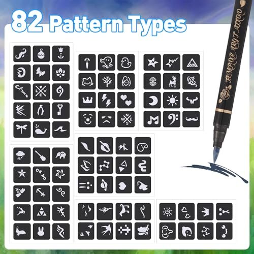 BONTOP Temporary Tattoo Markers for Skin - 15 Body Markers + 82 Stencils, Skin-Safe & Cosmetic Quality, Birthday Gift Ideas - görsel 6