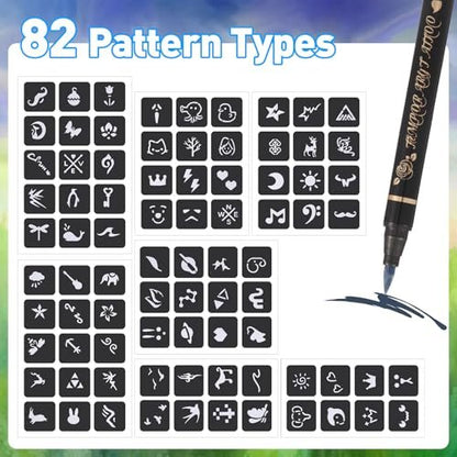 BONTOP Temporary Tattoo Markers for Skin - 15 Body Markers + 82 Stencils, Skin-Safe & Cosmetic Quality, Birthday Gift Ideas
