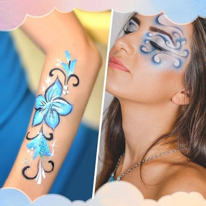 BONTOP Temporary Tattoo Markers for Skin - 15 Body Markers + 82 Stencils, Skin-Safe & Cosmetic Quality, Birthday Gift Ideas