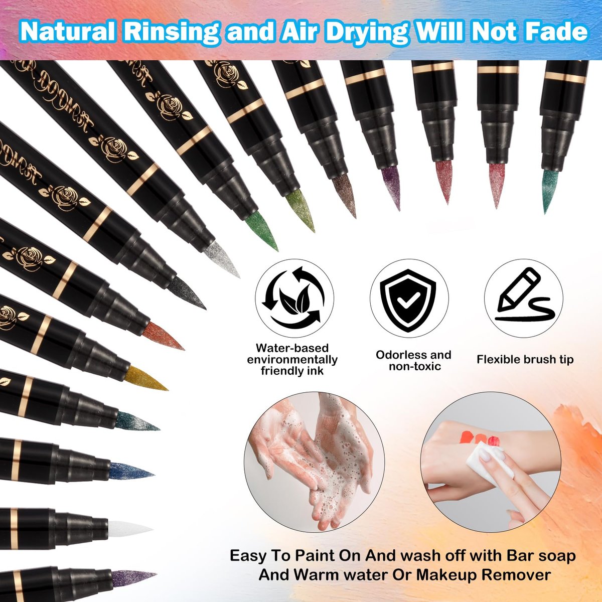BONTOP Temporary Tattoo Markers for Skin - 15 Body Markers + 82 Stencils, Skin-Safe & Cosmetic Quality, Birthday Gift Ideas - görsel 7