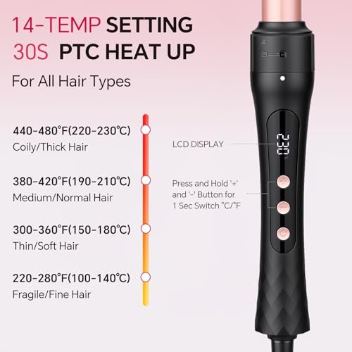 3 in 1 Curling Iron Set with Interchangeable Ceramic Barrels 0.35 to 1 Inch, Flat Iron Hair Straightener, 14 Temperature Settings, Dual Voltage Travel Hair Curler - Rose Gold - görsel 8