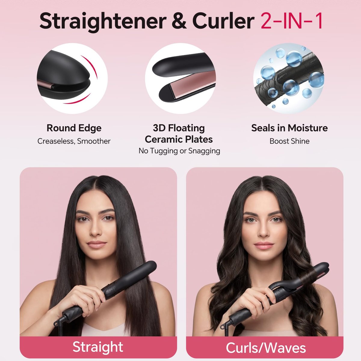 3 in 1 Curling Iron Set with Interchangeable Ceramic Barrels 0.35 to 1 Inch, Flat Iron Hair Straightener, 14 Temperature Settings, Dual Voltage Travel Hair Curler - Rose Gold - görsel 5