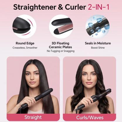 3 in 1 Curling Iron Set with Interchangeable Ceramic Barrels 0.35 to 1 Inch, Flat Iron Hair Straightener, 14 Temperature Settings, Dual Voltage Travel Hair Curler - Rose Gold