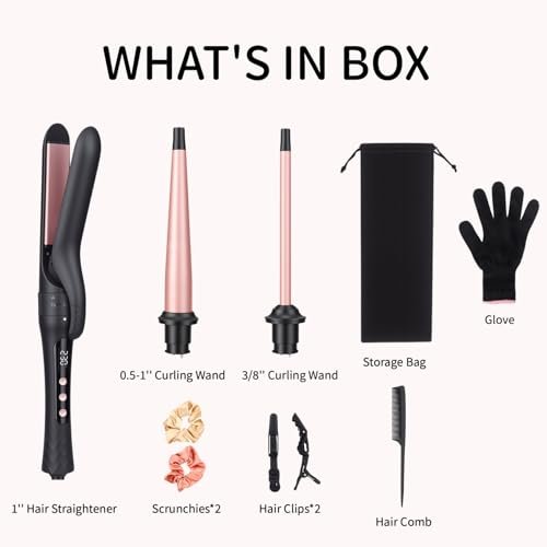 3 in 1 Curling Iron Set with Interchangeable Ceramic Barrels 0.35 to 1 Inch, Flat Iron Hair Straightener, 14 Temperature Settings, Dual Voltage Travel Hair Curler - Rose Gold - görsel 14