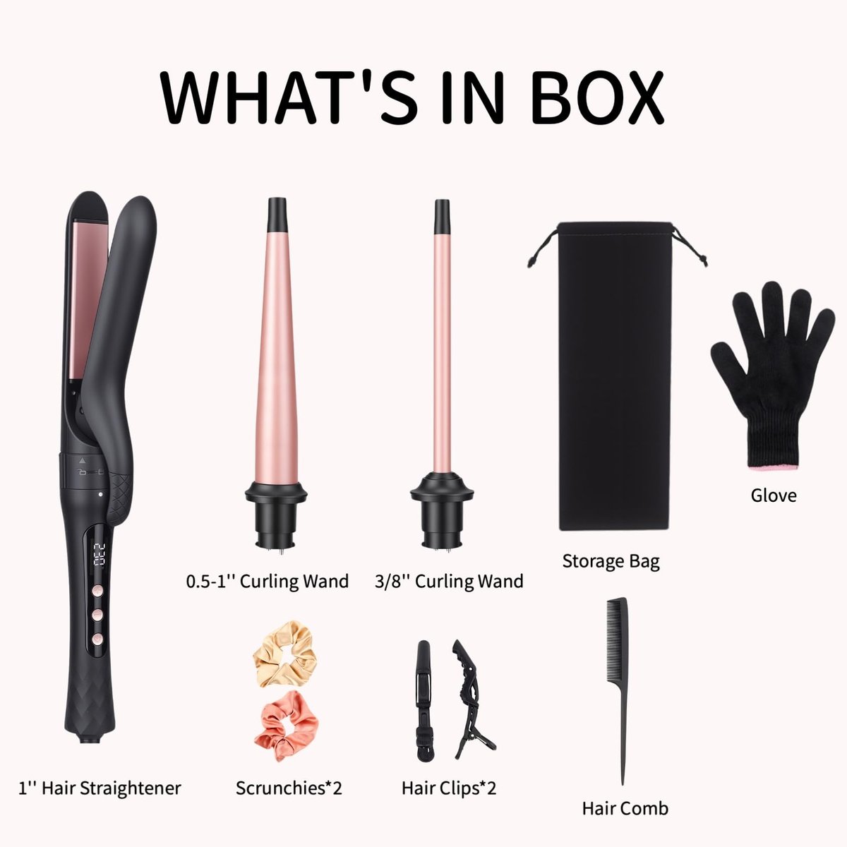3 in 1 Curling Iron Set with Interchangeable Ceramic Barrels 0.35 to 1 Inch, Flat Iron Hair Straightener, 14 Temperature Settings, Dual Voltage Travel Hair Curler - Rose Gold - görsel 13