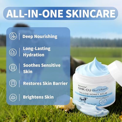 Nivexis Copper Peptides GHK-Cu Whipped Beef Tallow for Skin - Grass Fed Beef Tallow and Honey Balm with Methylene Blue Anti-Aging Moisturizer, Face & Body, All Skin Types, 2 Oz