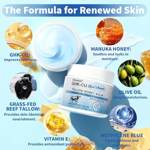 Nivexis Copper Peptides GHK-Cu Whipped Beef Tallow for Skin - Grass Fed Beef Tallow and Honey Balm with Methylene Blue Anti-Aging Moisturizer, Face & Body, All Skin Types, 2 Oz - görsel 12