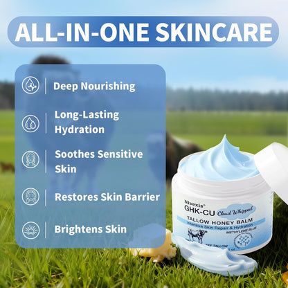 Nivexis Copper Peptides GHK-Cu Whipped Beef Tallow for Skin - Grass Fed Beef Tallow and Honey Balm with Methylene Blue Anti-Aging Moisturizer, Face & Body, All Skin Types, 2 Oz