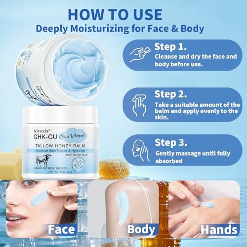Nivexis Copper Peptides GHK-Cu Whipped Beef Tallow for Skin - Grass Fed Beef Tallow and Honey Balm with Methylene Blue Anti-Aging Moisturizer, Face & Body, All Skin Types, 2 Oz - görsel 16