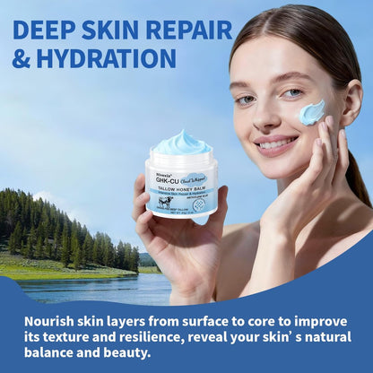Nivexis Copper Peptides GHK-Cu Whipped Beef Tallow for Skin - Grass Fed Beef Tallow and Honey Balm with Methylene Blue Anti-Aging Moisturizer, Face & Body, All Skin Types, 2 Oz